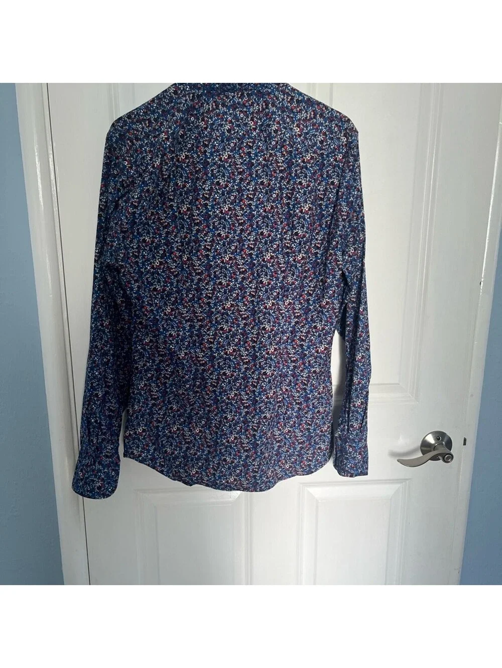 J.Crew Button-Up Patterned Blue Shirt, Medium, Gently Used